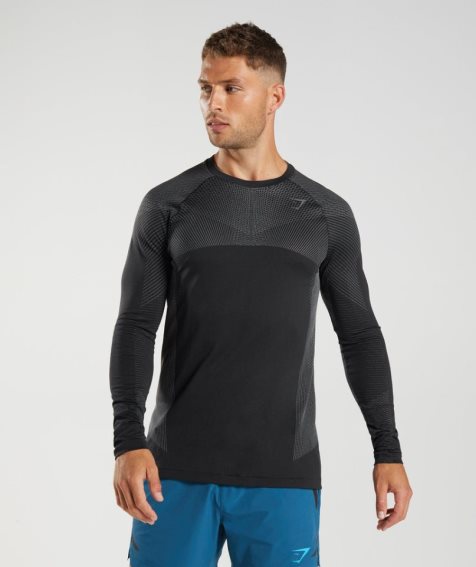 Men's Gymshark Apex Seamless Long Sleeve T-Shirts Black | CA A1D3N5